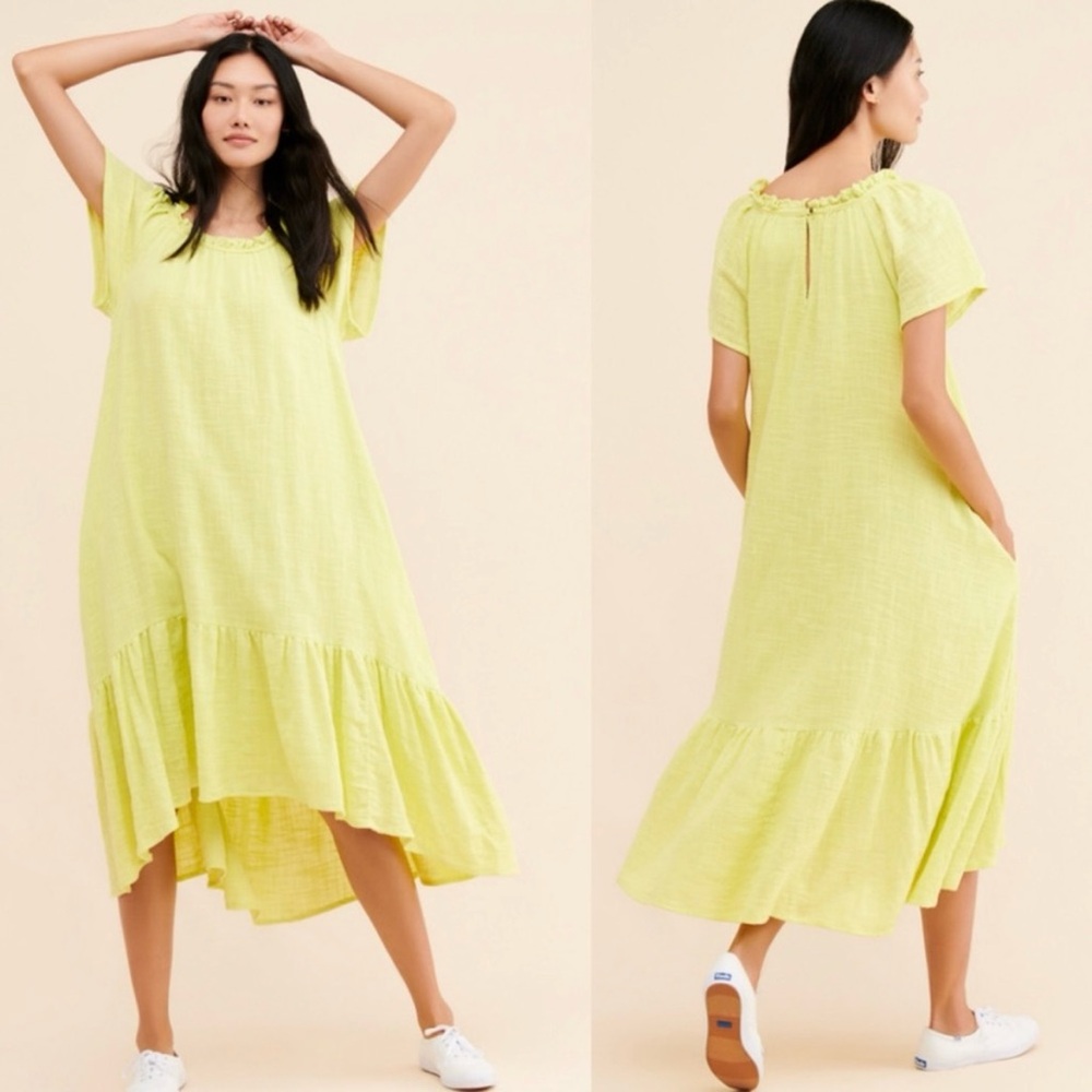 Maeve by Anthropologie Selah yellow cotton high low dress size small